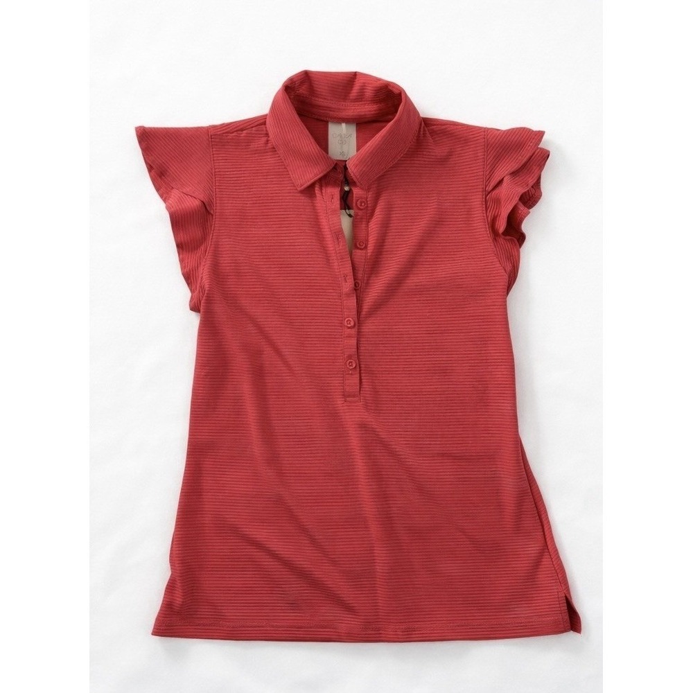 NWT Calia‎ Golf Shirt Pink Sz XS Ribbed Flutter Sleeve Athleisure Wicking Polo - Picture 3 of 5